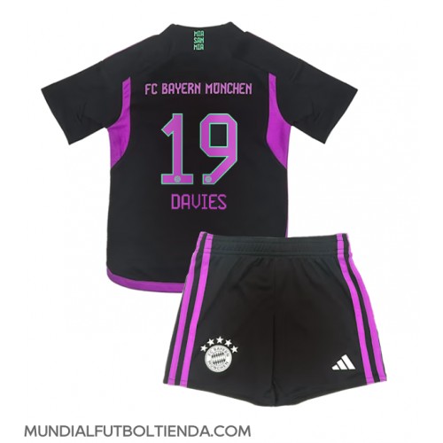 Camiseta Bayern Munich Alphonso Davies #19 Segunda Equipación Replica 2023-24 para niños mangas cortas (+ Pantalones cortos)